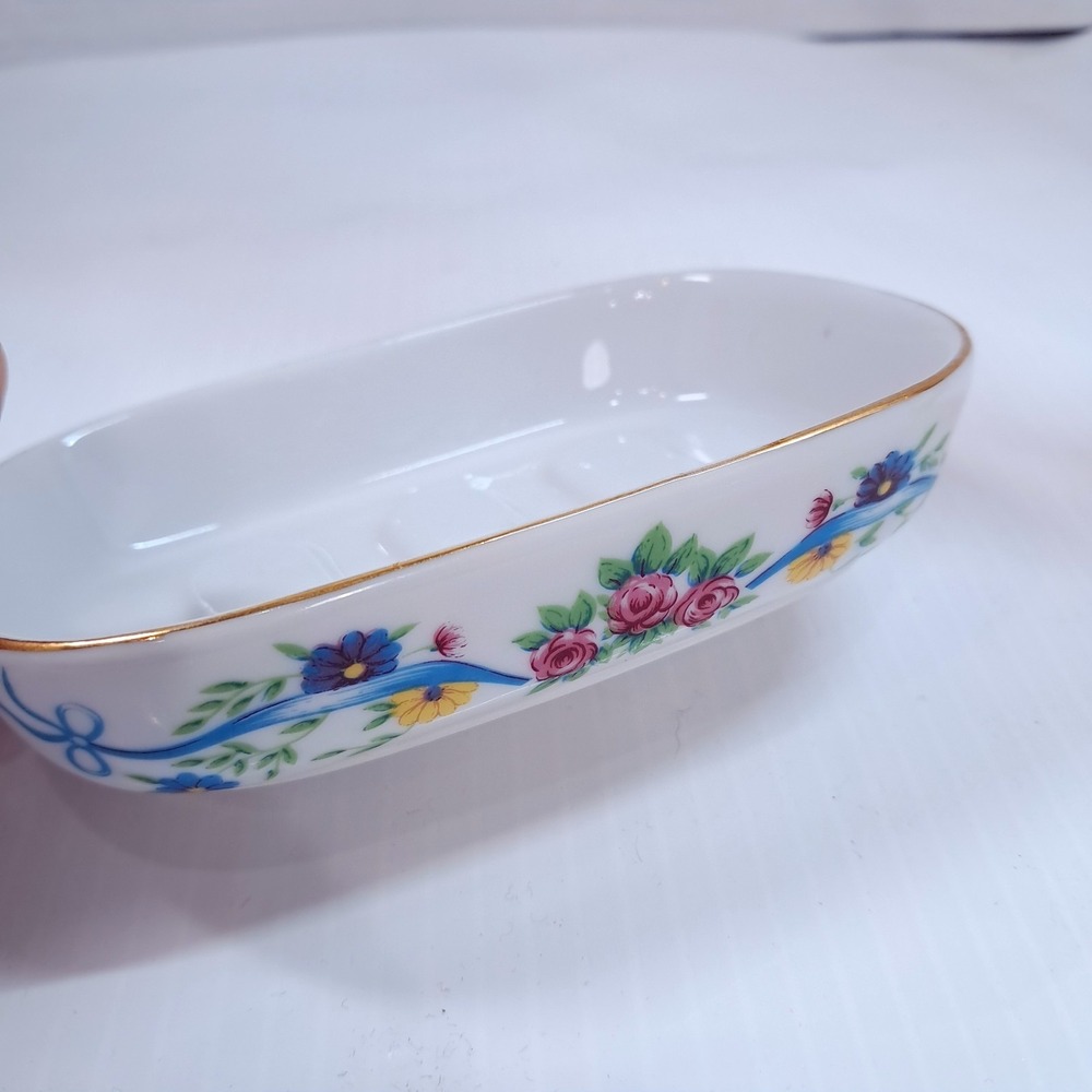 Dev bar soap dish floral gold trim ceramic porcelain cottagecore trinket tray